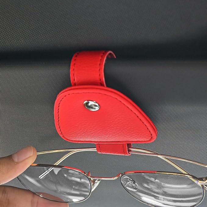 2 Packs Sunglasses Holders for Car Visor - Magnetic Leather Sunglasses Holder and Ticket Card Clip
