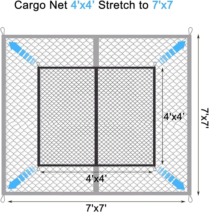 BAILALIBO Cargo Net Stretchable, Adjustable Elastic Trunk Mesh Nets with Metal Hook Universal for Pickup SUV, Trucks, Car Exterior Accessories for Secure Storage (48x48 Inch)