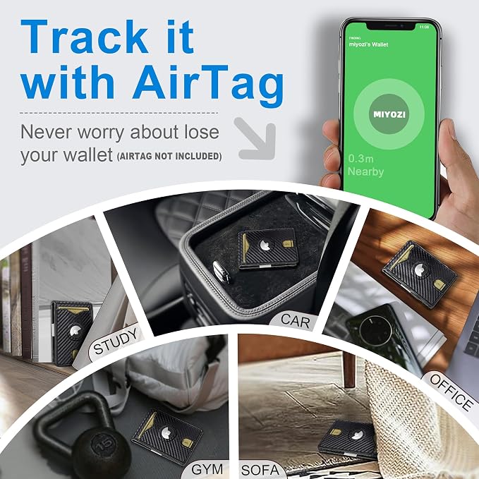 miyozi Airtag Wallet for Men,with Money Clip 11 Cards Slim Front Pocket Leather RFID Blocking Wallet with Gift Box