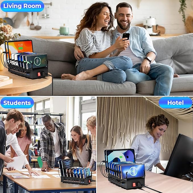 350W Charging Station for Multiple Devices, 24 Ports USB Fast Charging Station, Charger Station Organizer Compatible with Kindle,Tablet, iPad, Charger Station for Home, Office