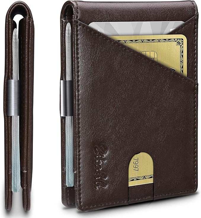 Zitahli Wallet for Men - with Money Clip Slim Leather Slots Credit Card Holder RFID Blocking Bifold Minimalist Wallets with Gift Box