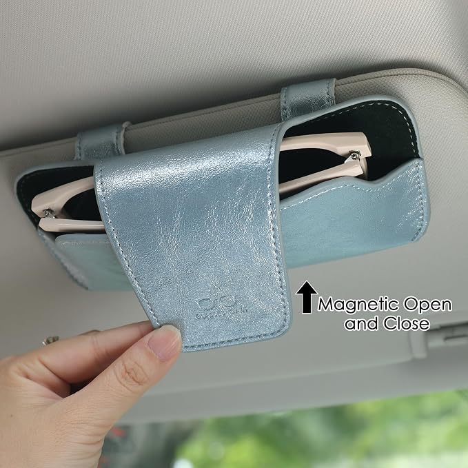 Sunglass Holder for Car Visor, Car Sunglasses Holder Leather, Eyeglasses Holder Glasses Storage Case Visor Accessories