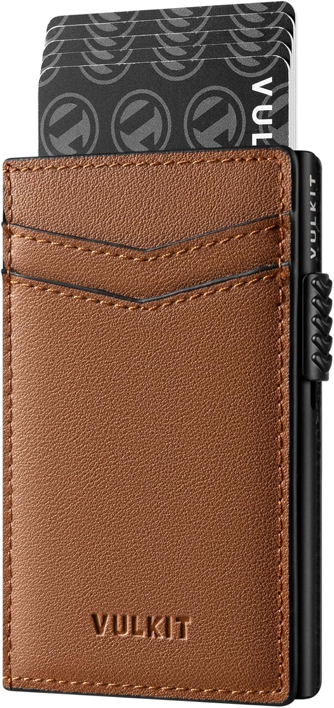 VULKIT Men's Slim Wallets Pop Up Card Holder RFID Blocking Metal Wallet Minimalist Design Holds Up to 11 Cards