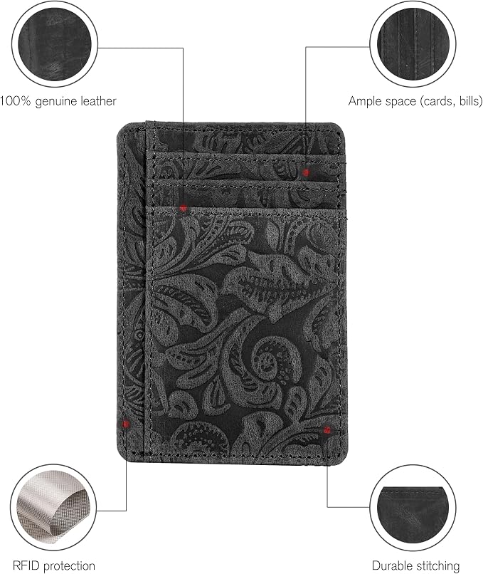 Real Leather Slim Minimalist Wallet for Men and Women -RFID Blocking Front Pocket Thin Credit Card Holder Stylish Wallets (Black 1)