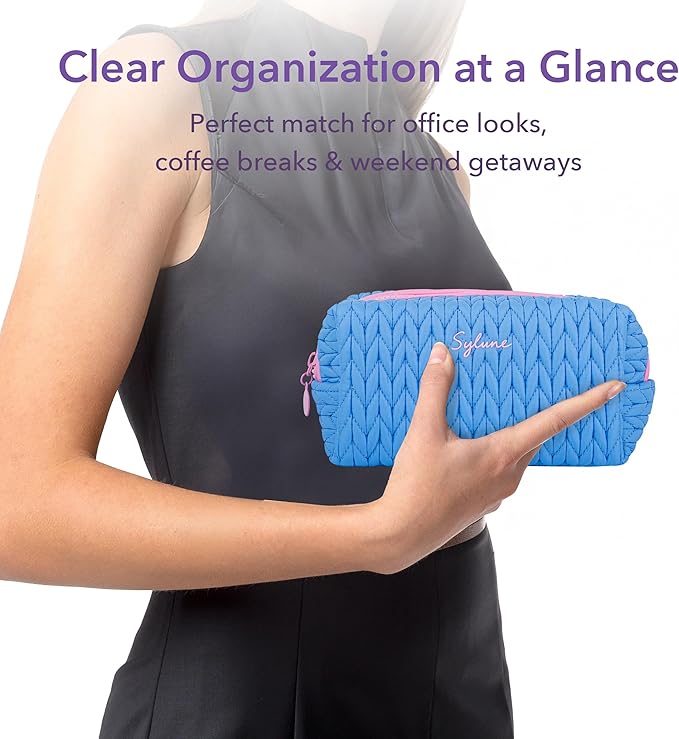 Knitty Bag – Lavender Quilted Makeup Bag for Women, Lightweight Waterproof Cosmetic Organizer, Soft Nylon Travel Pouch, Elegant Gift Choice