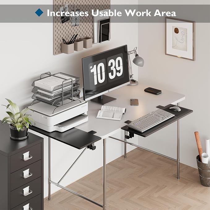 BONTEC Ergonomics Desk Extender Tray, 27.2x9.5 Inch Table Mount Arm Rest Shelf, 90° Foldable Keyboard Tray Platform, Clamp on Computer Arm Rest for Desk, Suitable for Office Desks, Black Carbon Fiber