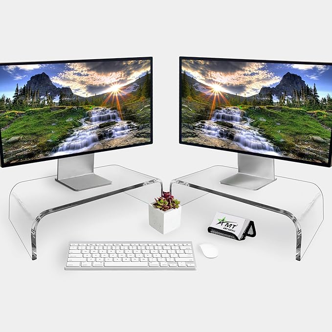 Mnixy AMT Premium Acrylic Clear Monitor Riser Laptop/PC/Multimedia Monitor Stand for Home Office (Small- 2 Pack)