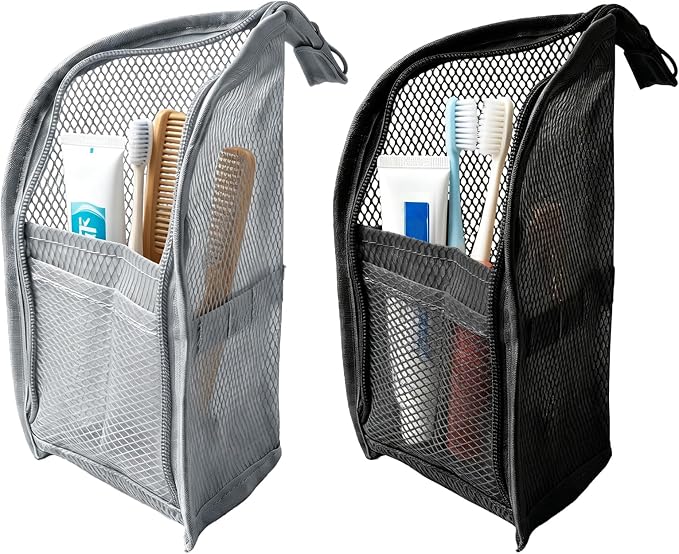 Standing Toiletry Bag, 2026 New Portable Lightweight Travel Toiletry Bag, Foldable EVA Mesh Large Capacity Toiletries Organizer, Hanging Clear Makeup Bag for Women (Grey+Black)