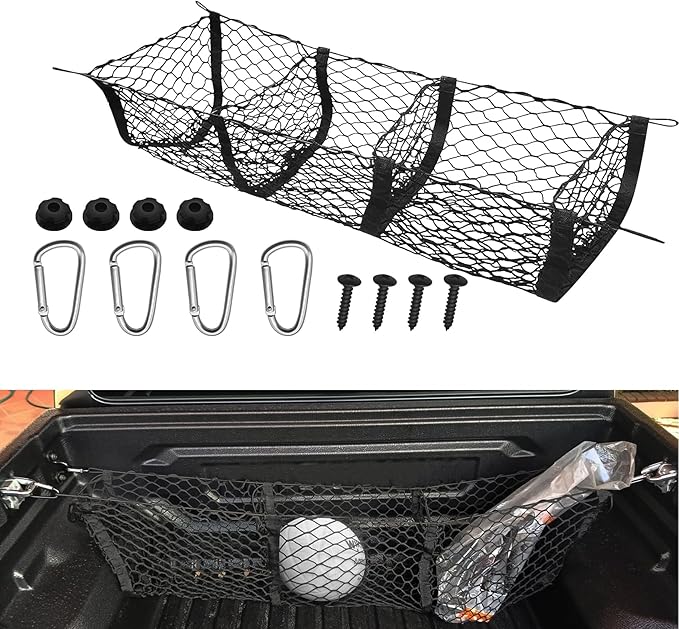 Car Rear Cargo Net, Truck Bed Cargo Net Organizer, Adjustable Elastic Trunk Storage Nets, Heavy Duty Cargo Nets with Metal Hooks, Universal Exterior Accessories for Cars SUVs Trucks (47.24")