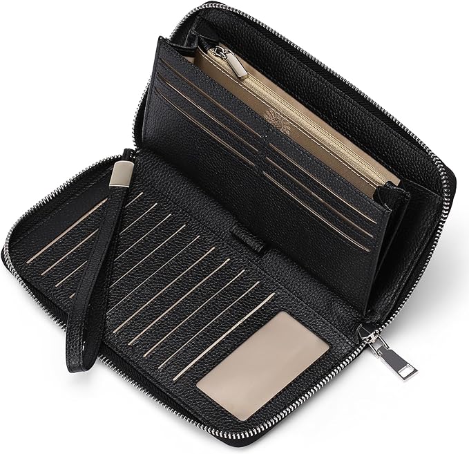 GOIACII Womens Wallet RFID Blocking Leather Zip Around Wallet Large Capacity Long Purse Credit Card Clutch Wristlet | RFID Blocking, Zip Around, Large Capacity, Long, Credit Card, Clutch