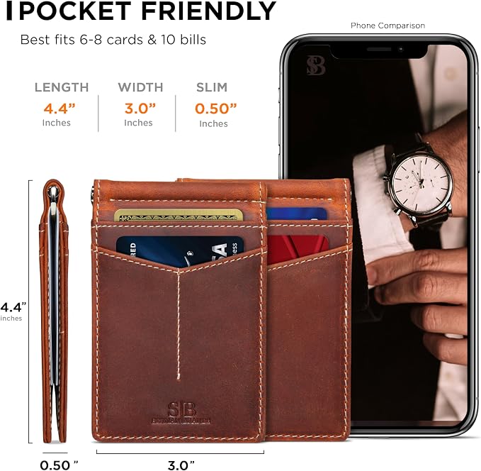 SERMAN BRANDS RFID Blocking Wallet Slim Bifold - Genuine Leather Minimalist Front Pocket Wallets for Men with Money Clip Gift