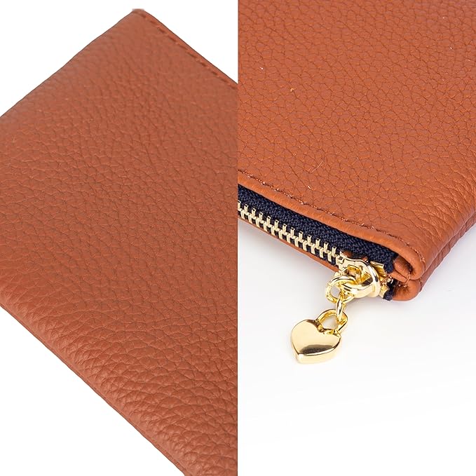 DAILANDO Mini Leather Coin Purse, Unisex Slim Zipper Card Holder and Coin Pouch with Keychain