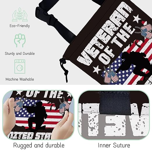 American Army Flag Car Trash Bag,Veteran United States Flag Hanging Drawstring Car Garbage Bag,Waterproof Canvas Car Back Seat Organizer with Adjustable Buckle,For Vehicles,SUVs,Camping,Road Trips