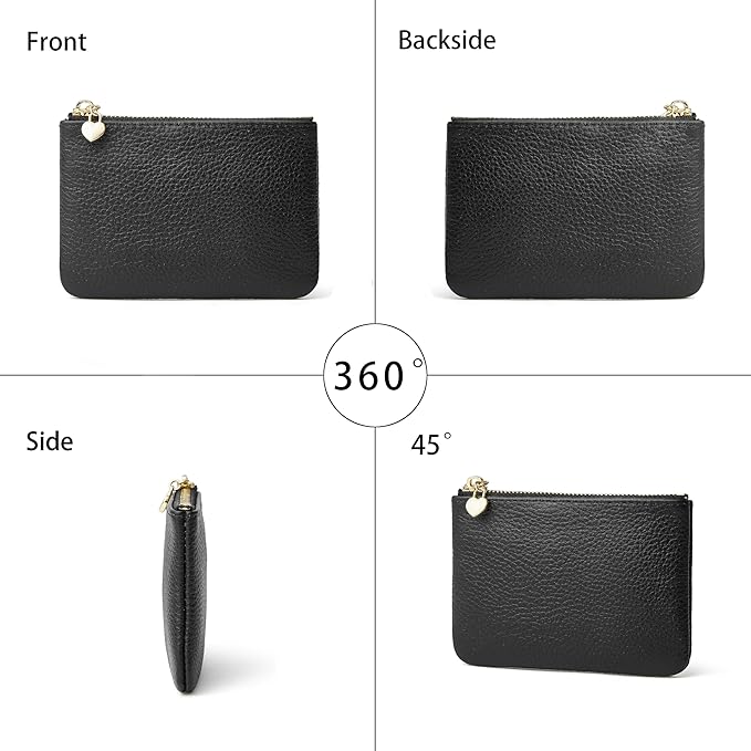 DAILANDO Mini Leather Coin Purse, Unisex Slim Zipper Card Holder and Coin Pouch with Keychain