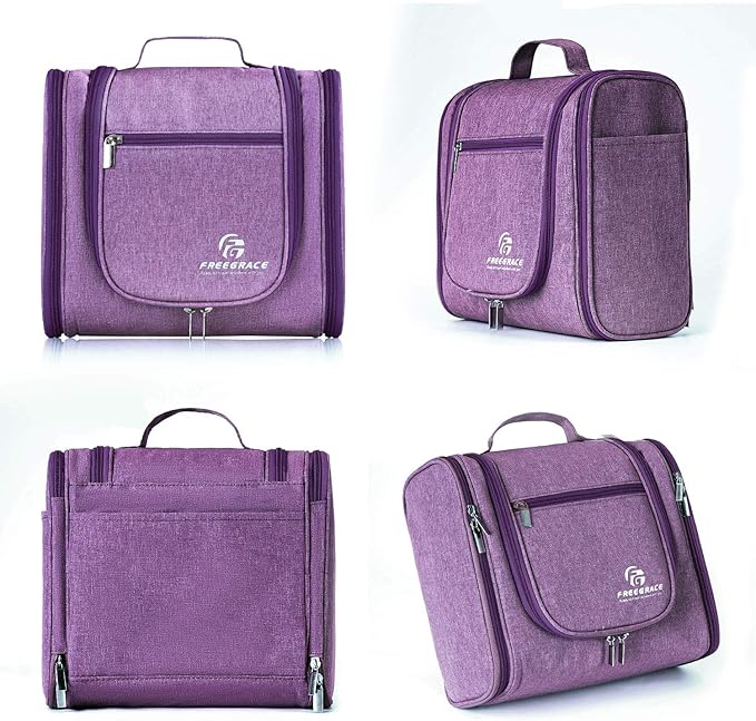 Freegrace Extra Large Hanging Toiletry Bag for Men and Women - Water-Resistant Nylon Travel Bathroom Organizer for Cosmetics, Makeup, and Toiletries