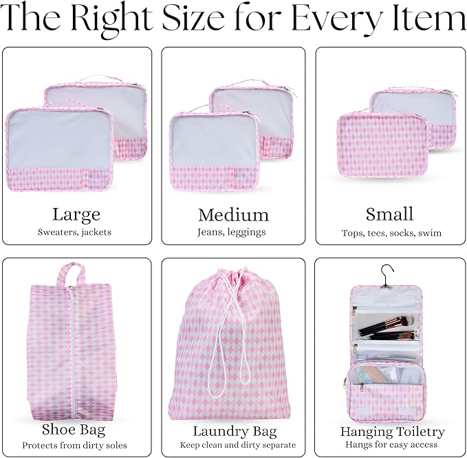 Packing Cubes Set-Cute Packing Cubes for Travel, Luggage Organizer Bags for Suitcase, Perfect for Kids and Family, Floral, Neutral & Aesthetic Travel Organizer Set -Pink