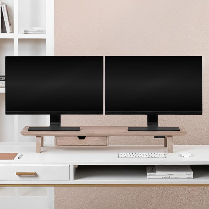 Anji Mountain Monitor Stand - Desktop Organizer & Laptop Riser, Ergonomic Monitor Riser, Space-Saving Monitor Stand for Desk, Durable Construction, Easy Assembly, Ideal for Home & Office,Biscotti