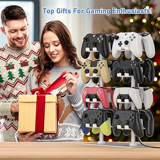 MANMUVIMO Controller Holder for 16 Xbox PS5 PS4 Gaming Controller, Video Game Controller Holder Headphone Stand for Desk, Gamer Gifts for Men, Gaming Room Accessories Maximum Organizer (White)