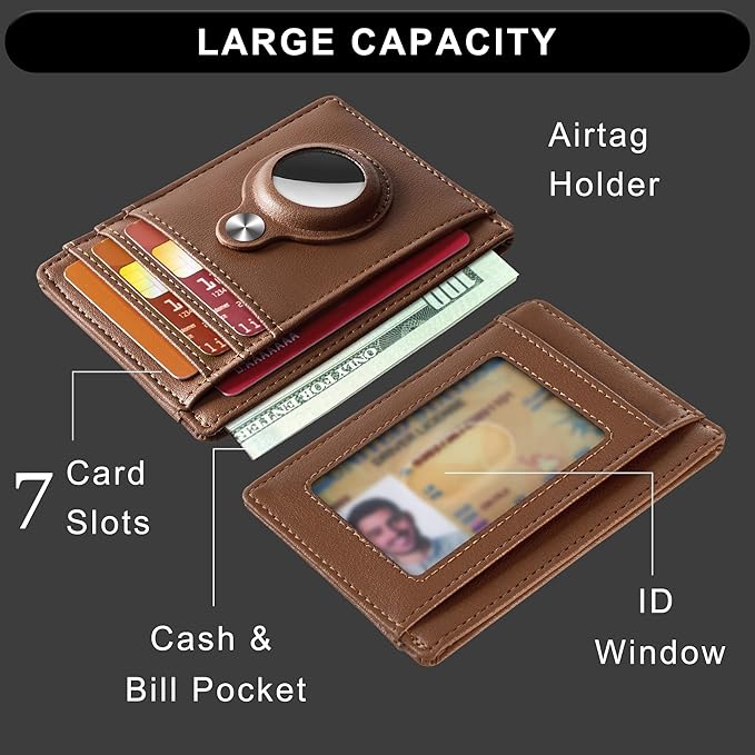 Hawanik Slim Minimalist Front Pocket Air Tag Wallet, RFID Blocking Card Holder Wallet with Airtag Holder
