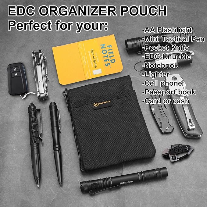 Kosibate EDC Pouch, EDC Organizer, Tool Pouch for Knife/Flashlight/Tactical Pen/Card-Men's Slim Pocket Organizer for Daily Carry