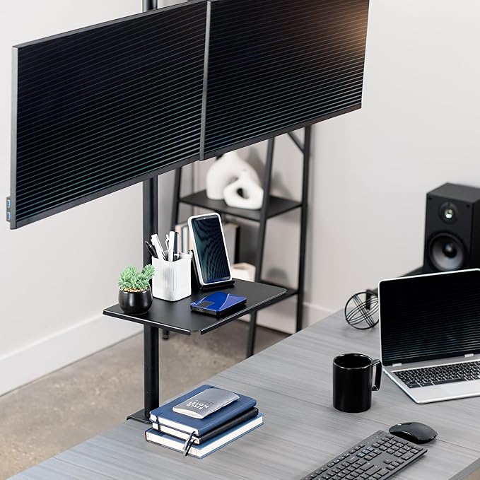 VIVO Universal Steel 14 x 10 inch Shelf Pole Mount for TV Cart, Attaches to 0.5” to 2.4” Poles, Speaker & Microphone Stands, Clamp-on Utility Storage Surface, Black, MOUNT-SF13P