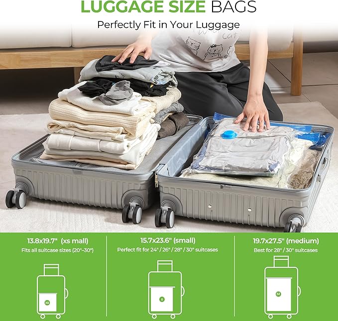 Vacuum Storage Bags for Travel: 15 Pack Compression Packing for Clothes with Rechargeable Air Pump Carry-on Size Vacuum Seal Bags Luggage＆ Suitcase Space Saver Organizer for Clothing
