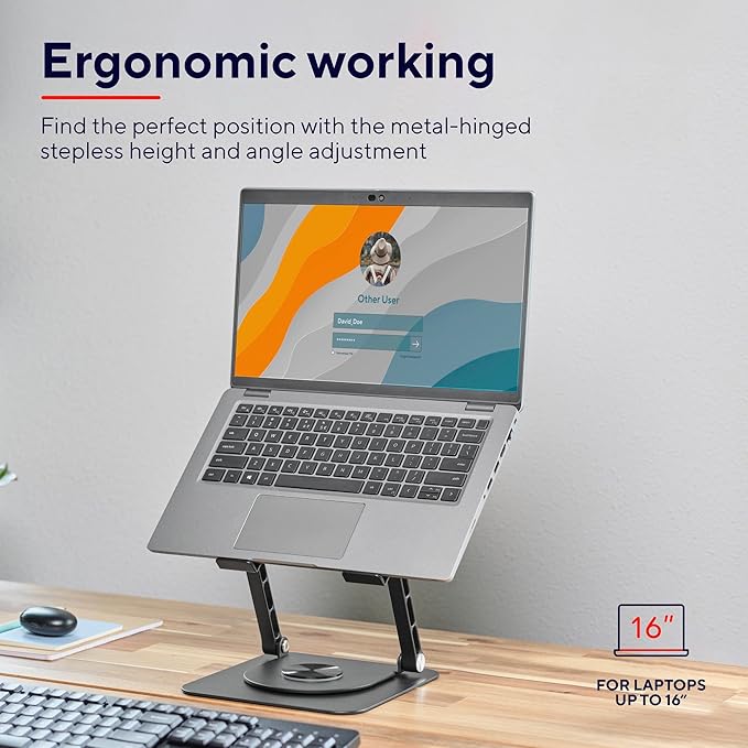 Trust Zeff Ergonomic Laptop Stand for Desk with 360 Degrees Rotation, 16" Foldable Metal Laptop Riser, Height Adjustable, Laptop Holder for MacBook Tablet Dell HP Computer Home Office - Black