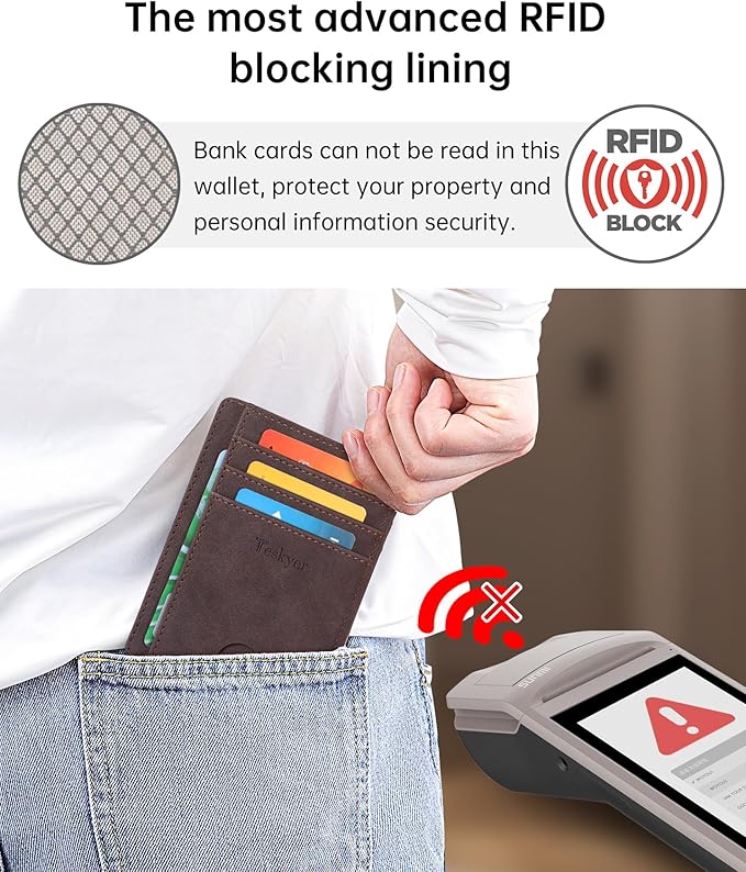 Teskyer Slim Wallet for Men, Minimalist Front Pocket RFID Blocking Leather Wallet Credit Card Holder for Men & Women