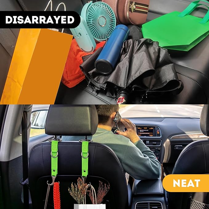 IronSeals 2 Pack Headrest Hooks for Car Seat, Heavy Duty Metal Utility Seat Hooks for Car Seat Organizer, Car Clips for Hanging Bag, Purse