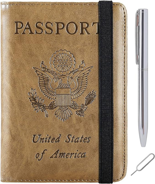 Passport Holder Cover Wallet Travel Essentials RFID Blocking Leather Card Case International Must Haves Travel Accessories for Women Men(113#Brown)