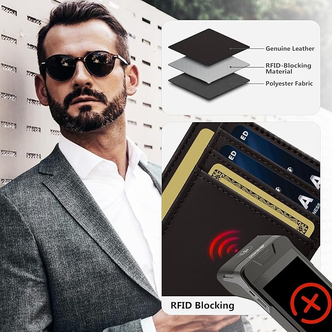 Travelambo 100% Genuine Leather Wallet for Men and Women, Slim Minimalist RFID Blocking Front Pocket Credit Card Holder with Gift Box