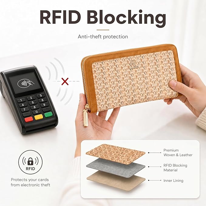 Clutch Wallet For Women, Leather RFID Blocking Wallet Women Large Capacity Credit Card Holder, Womens Billfolds and Wallets Gifts for Women Birthday, Ladies Wallet with Phone Holder, Zip Around