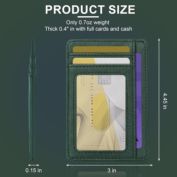 Hoewina Slim Wallet for Men, Credit Card Holder Wallet, Minimalist Design - RFID Blocking Front Pocket Leather Thin Wallet for Men and Women（Cross Dark Green）