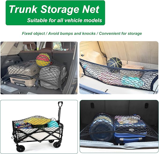Elastic Cargo Net for SUV, Trunk Net with Hook, Car Net for Trailer, Truck Bed Netting Cover Storage,32" X 24" Stretch to 63"X43" for Universal Organizer, Luggage Cover