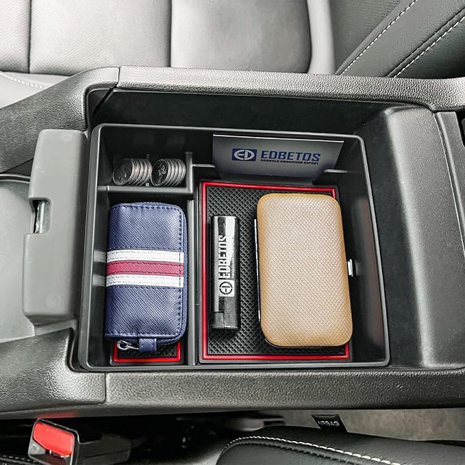 EDBETOS Acadia Center Console Organizer Tray Compatible with GMC Acadia Accessories 2017-2023, SL SLE SLT AT4 Denali Armrest Box Insert Tray Interior Secondary Armrest Storage Box,ABS Red Trim