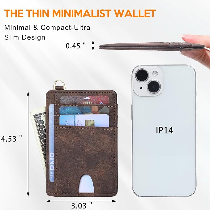 Badiya Credit Card Holder Slim Minimalist Wallet, Front Pocket Purse RFID Blocking Wallet Compact Card Case with ID Window for Women & Men