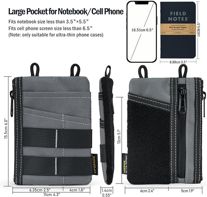 VIPERADE VE18 EDC Pouch, Pocket Organizer for Men, EDC Pocket Organizer, 3 Slots with 2 Zipper Pockets, Multitool Pouch