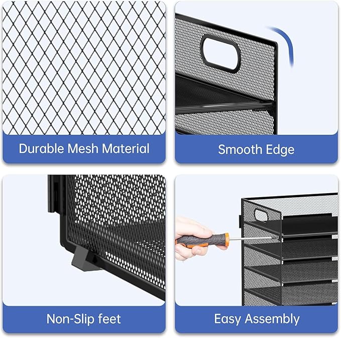 2 Pack 7 Tier Paper Organizer - Mesh Desktop File Holder with Handles for Office School Desk, Black