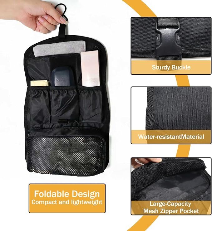 Hanging Toiletry Bag for Men Women, Travel Makeup with Mirror and Hook, EDC Military Tool Pouches Small Dopp Kit Mens Shaving Kit Travel shower Bags Black