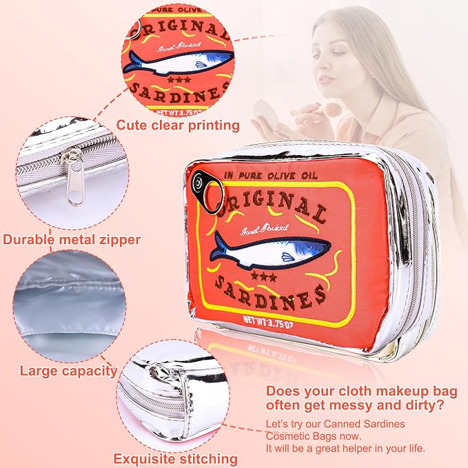 Canned Sardines Makeup Bag, Canned Sardines Style Toiletry Bag Cute Travel Bag Creative Cute Makeup Bag Aesthetic Toiletry Bag for Women