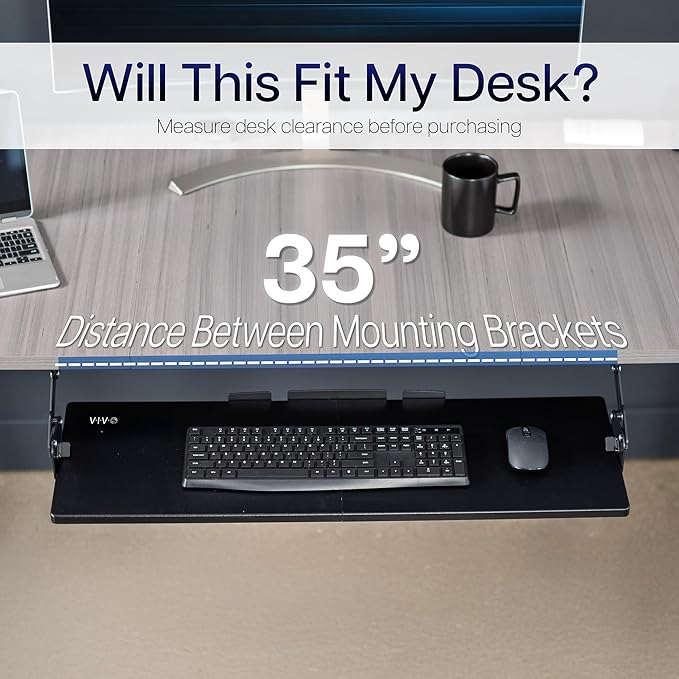 VIVO Large Under Desk 34 x 11 inch Computer Keyboard and Mouse Tray with Swinging Height Adjustment, 12 Settings, Platform Drawer for Typing, Black, MOUNT-KB34S