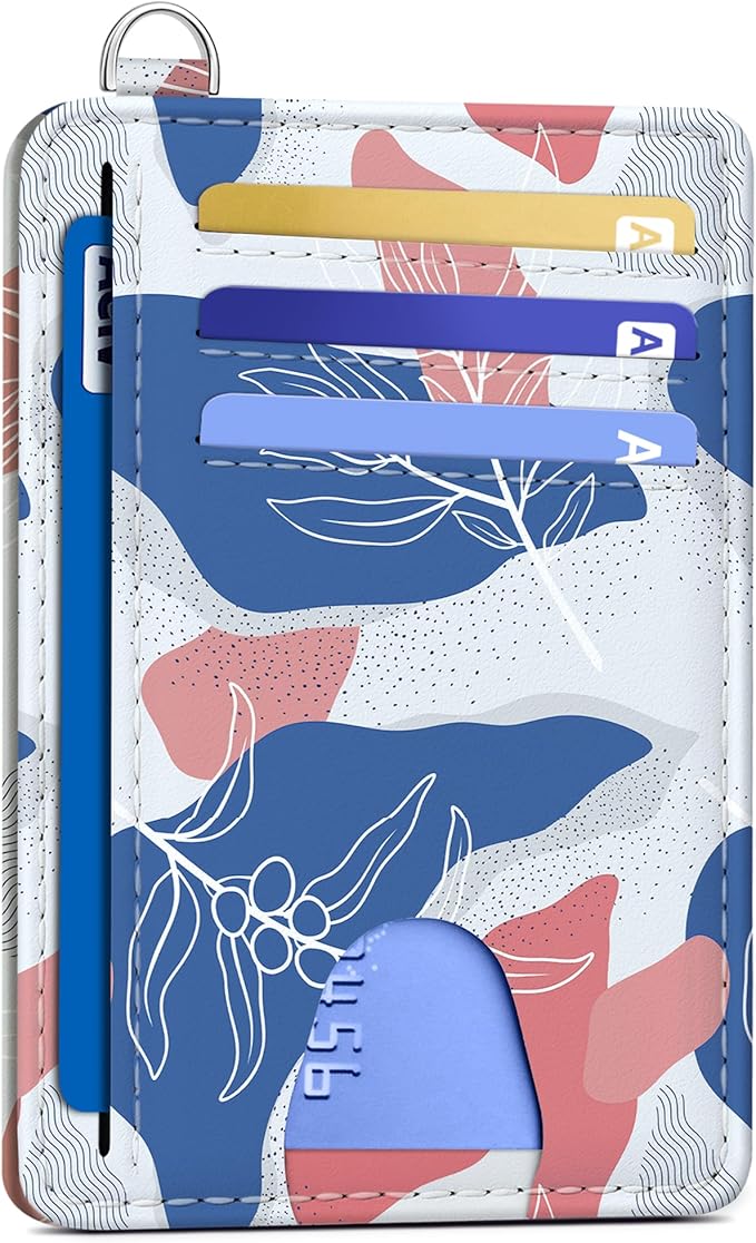 Mayski Slim Wallet, Credit Card Holder for Women, Minimalist Front Pocket RFID Blocking Card Cases, Small Wallet Women Men(Leaves1)