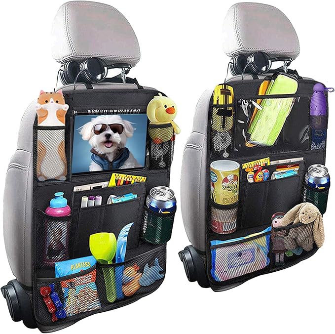 Car Backseat Organizer with tablet holder,1Pcs Kick Mats Back Seat Protector with 9 Storage Pockets Travel Accessories Easy to Clean GREY