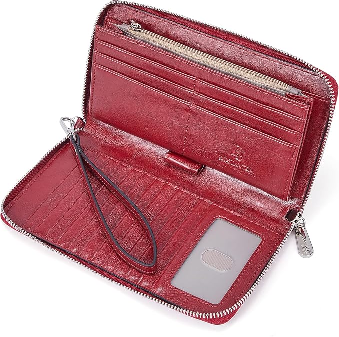 BOSTANTEN Leather Wallet for Women RFID Blocking Zip Around Credit Cards Holder Phone Clutch
