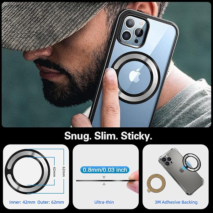 4Pcs Adapter Ring for Magsafe, Magnet Adapter, Magsafe Sticker with Sticky Adhesive, Black Metal Loop for Wireless Charger/Card Wallet/Car Mount/Battery Pack/Socket Grip, Compatible with All Phone