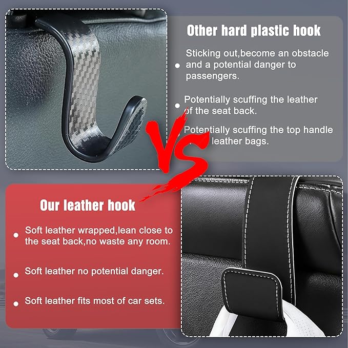 Leather Car Purse Hooks with Larger Strap Holder Purse Hook Purse Holder for car car seat Back Hooks Automotive seat Back Organizer headrest Hooks for Bags and Purse (Brown, 2pcs)