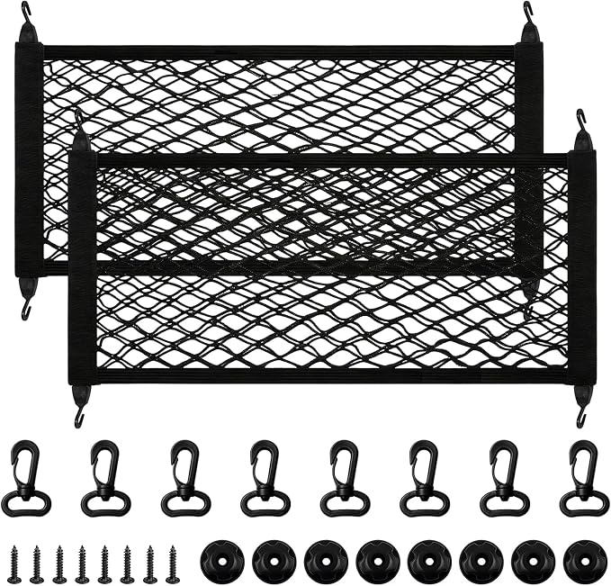 2 PCS Car Rear Cargo Net, Adjustable Elastic Trunk Storage Net with Mounting Screws & Hooks, Envelope Style Mesh Organizer Cargo Netting for SUV Pickup Truck, Car Accessories (Small)