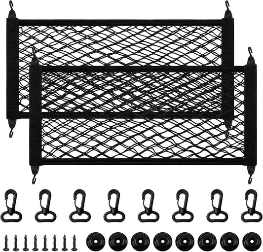 2 PCS Car Rear Cargo Net, Adjustable Elastic Trunk Storage Net with Mounting Screws & Hooks, Envelope Style Mesh Organizer Cargo Netting for SUV Pickup Truck, Car Accessories (Small)