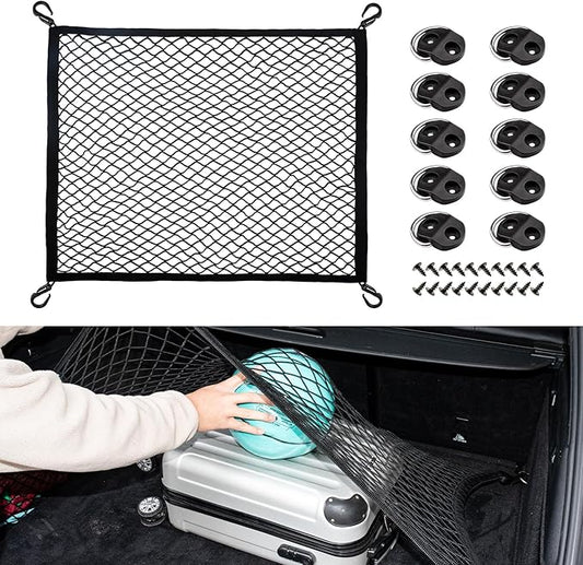 Elastic Cargo Net for SUV Truck 31.5 x23.6 inch Storage Mesh with Fixing Hooks 10Pcs D-Rings Luggage Cover, Trunk Organizer Netting for Pickup Truck RV Accessories