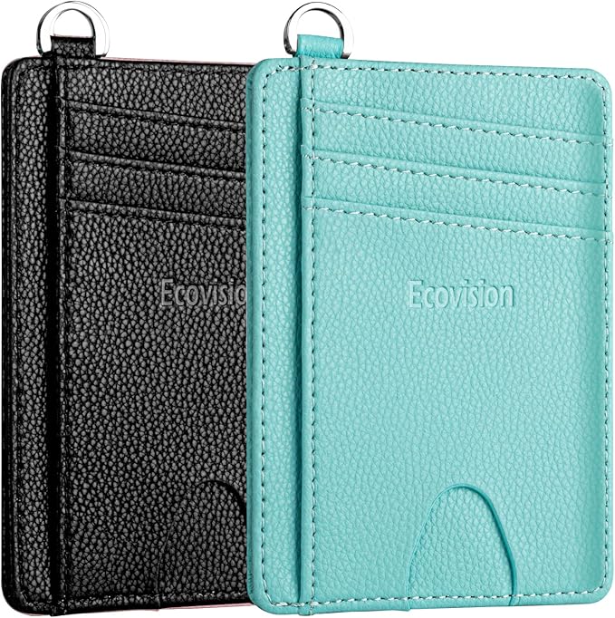 EcoVision Slim Minimalist Front Pocket Wallet, RFID Blocking Credit Card Holder Wallet with Detachable D-Shackle for Men Women
